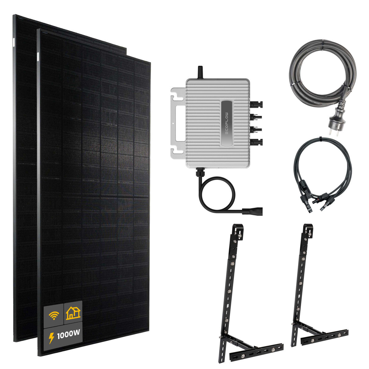 1000 W Balkonkraftwerk | Set mit EcoFlow STREAM 800 W Mikrowechselrichter und 2x 500 W DAH Solarmodul mit Gitterbalkon Halterung ohne Speicher