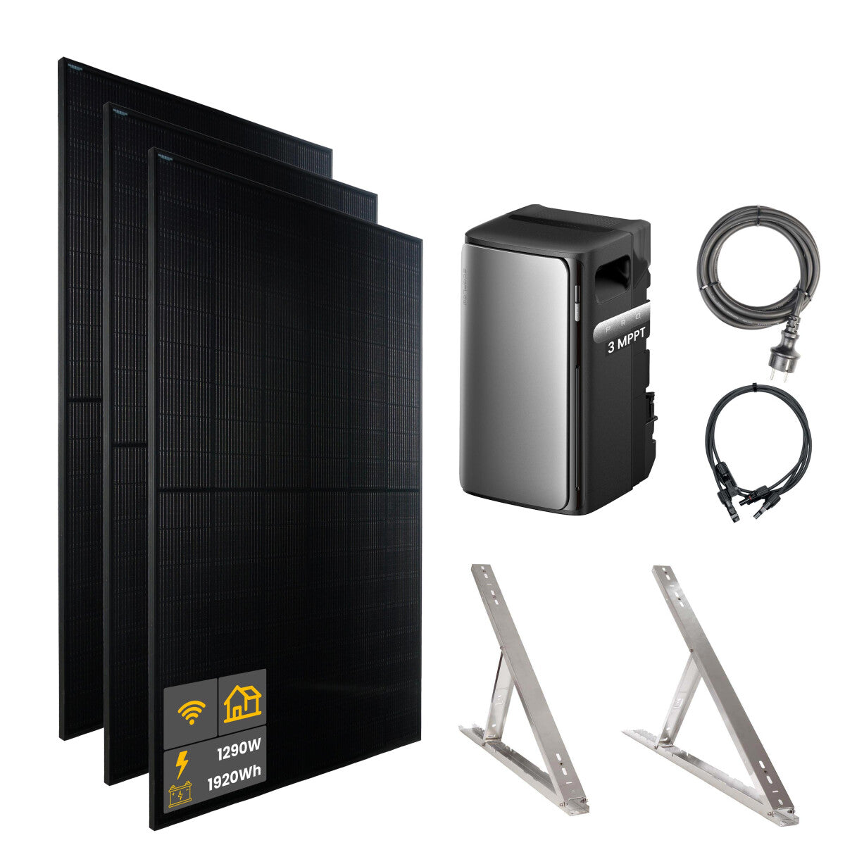 1290 W EcoFlow STREAM Pro Balkonkraftwerk | Set mit Mikrowechselrichter und 3x 430 W DAH bifacial Solarmodul mit Flachdach Halterung und 1,92 kWh Speicher - 21-306900