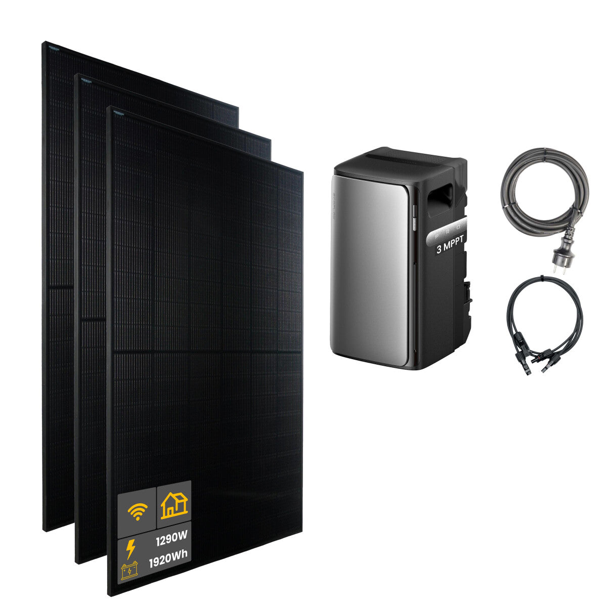 1290 W EcoFlow STREAM Pro Balkonkraftwerk | Set mit Mikrowechselrichter und 3x 430 W DAH bifacial Solarmodul ohne Halterung und 1,92 kWh Speicher - 21-306902