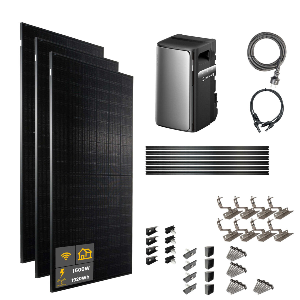 1500 W EcoFlow STREAM Pro Balkonkraftwerk | Set mit Hausdachhalterungen für Ziegeldächer, 3x 500 W DAH bifacial Solarmodul und 1,92 kWh Speicher - 21-306907