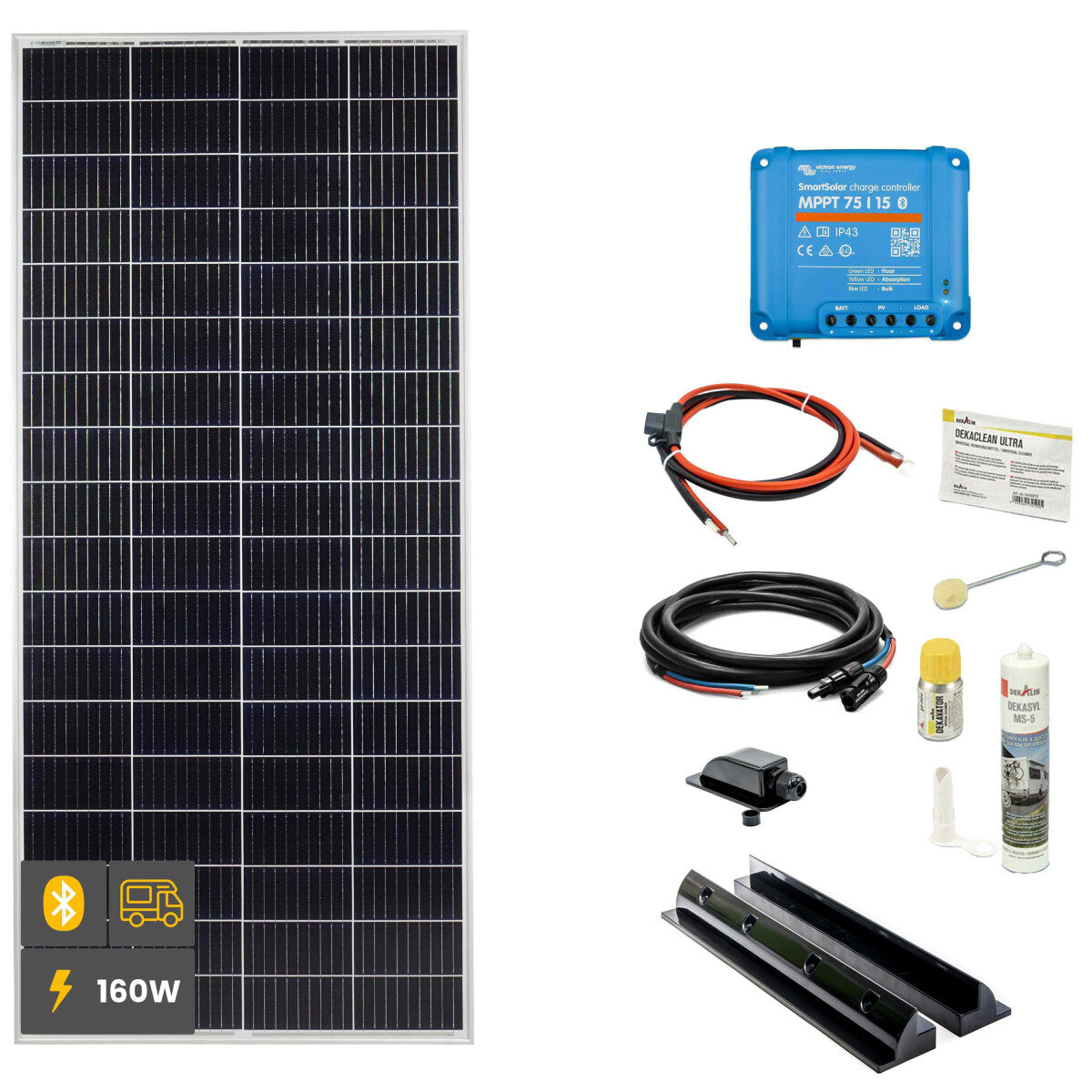 160 W SOLA Frame Mono Wohnmobil Komplettset schwarz - 11-11003-01 Inkl. 0% MwSt. gemäß §12 Abs.3 UstG.