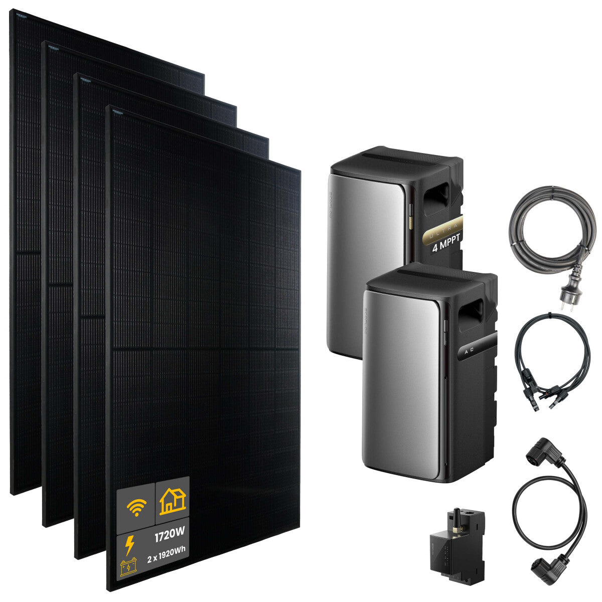 1720 W EcoFlow STREAM Ultra Balkonkraftwerk | Set mit Mikrowechselrichter und 4x 430 W DAH bifacial Solarmodul ohne Halterung und 3,84 kWh Speicher - 21-306896 Inkl. 0% MwSt. gemäß §12 Abs.3 UstG.