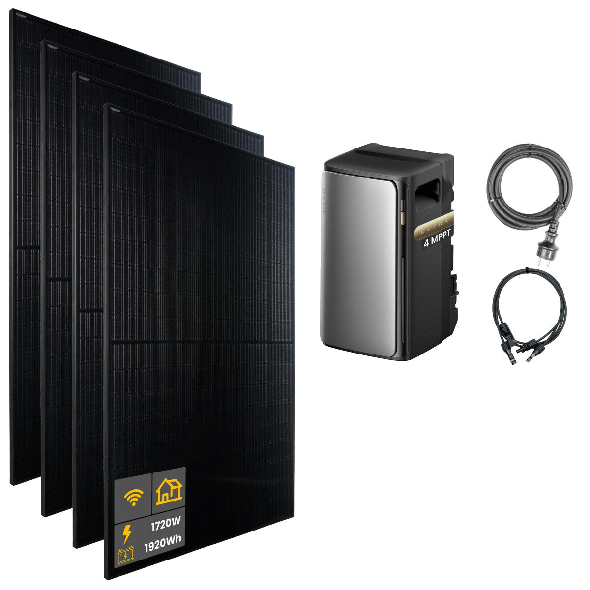 1720 W EcoFlow STREAM Ultra Balkonkraftwerk | Set mit Mikrowechselrichter und 4x 430 W DAH bifacial Solarmodul ohne Halterung und 1,92 kWh Speicher