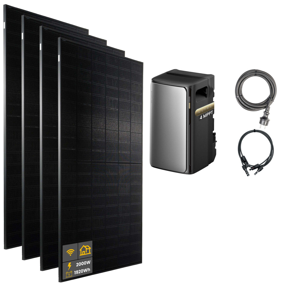 2000 W EcoFlow STREAM Ultra Balkonkraftwerk | Set mit Mikrowechselrichter und 4x 500 W DAH bifacial Solarmodul ohne Halterung und 1,92 kWh Speicher - 21-306889 Inkl. 0% MwSt. gemäß §12 Abs.3 UstG.