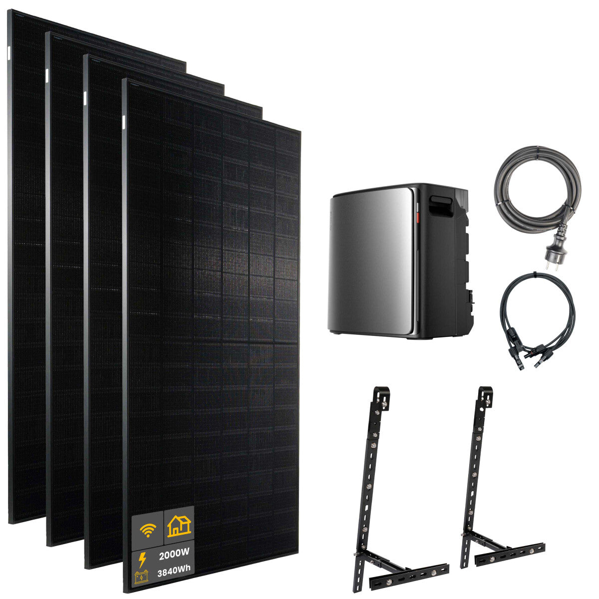 2000 W EcoFlow STREAM Ultra X Balkonkraftwerk | Set mit Mikrowechselrichter und 4x 500 W DAH bifacial Solarmodul mit Gitterbalkon Halterung und 3,84 kWh Speicher - 21-306911