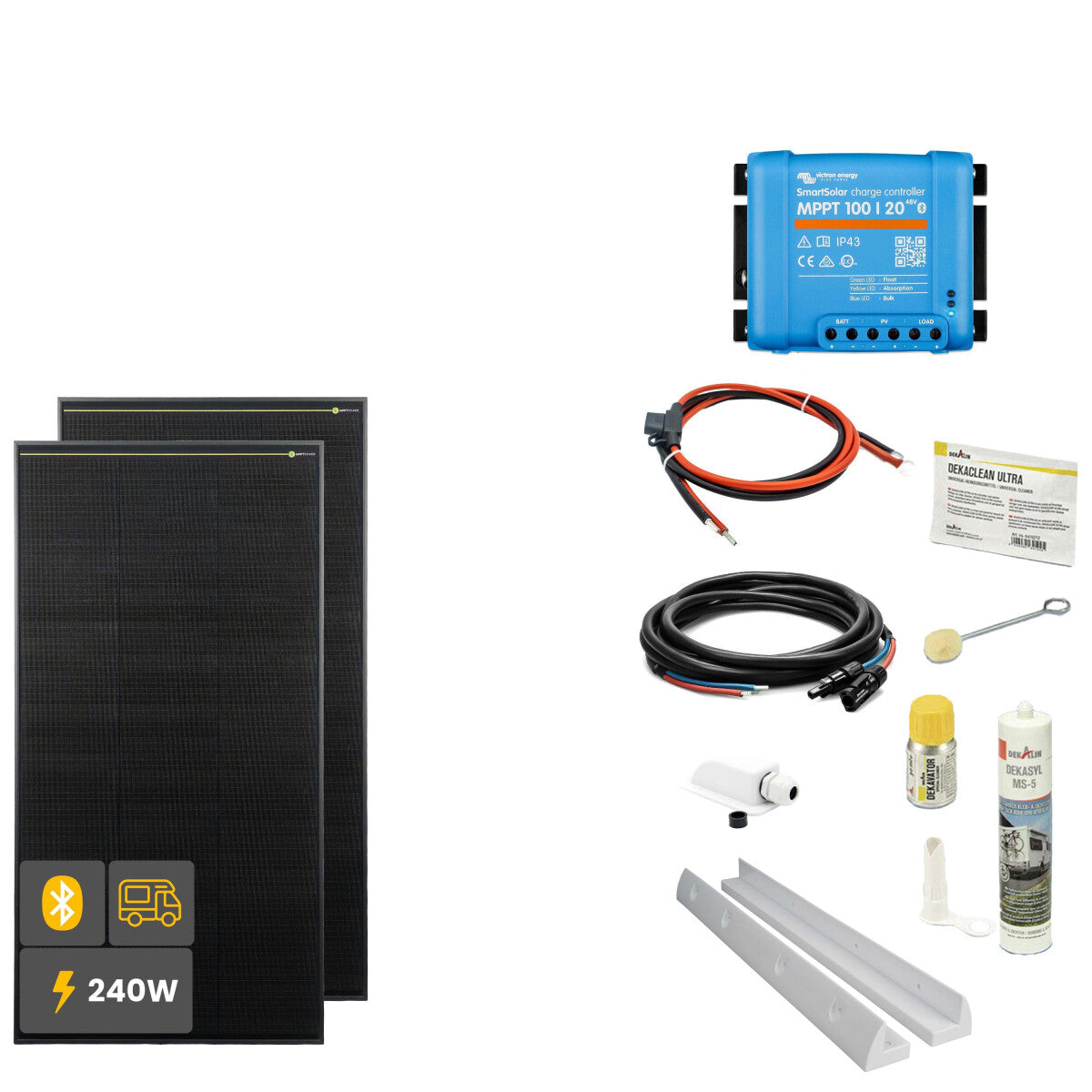 240 W SOLA Frame Black Wohnmobil Komplettset weiß - 11-12004-02 Inkl. 0% MwSt. gemäß §12 Abs.3 UstG.