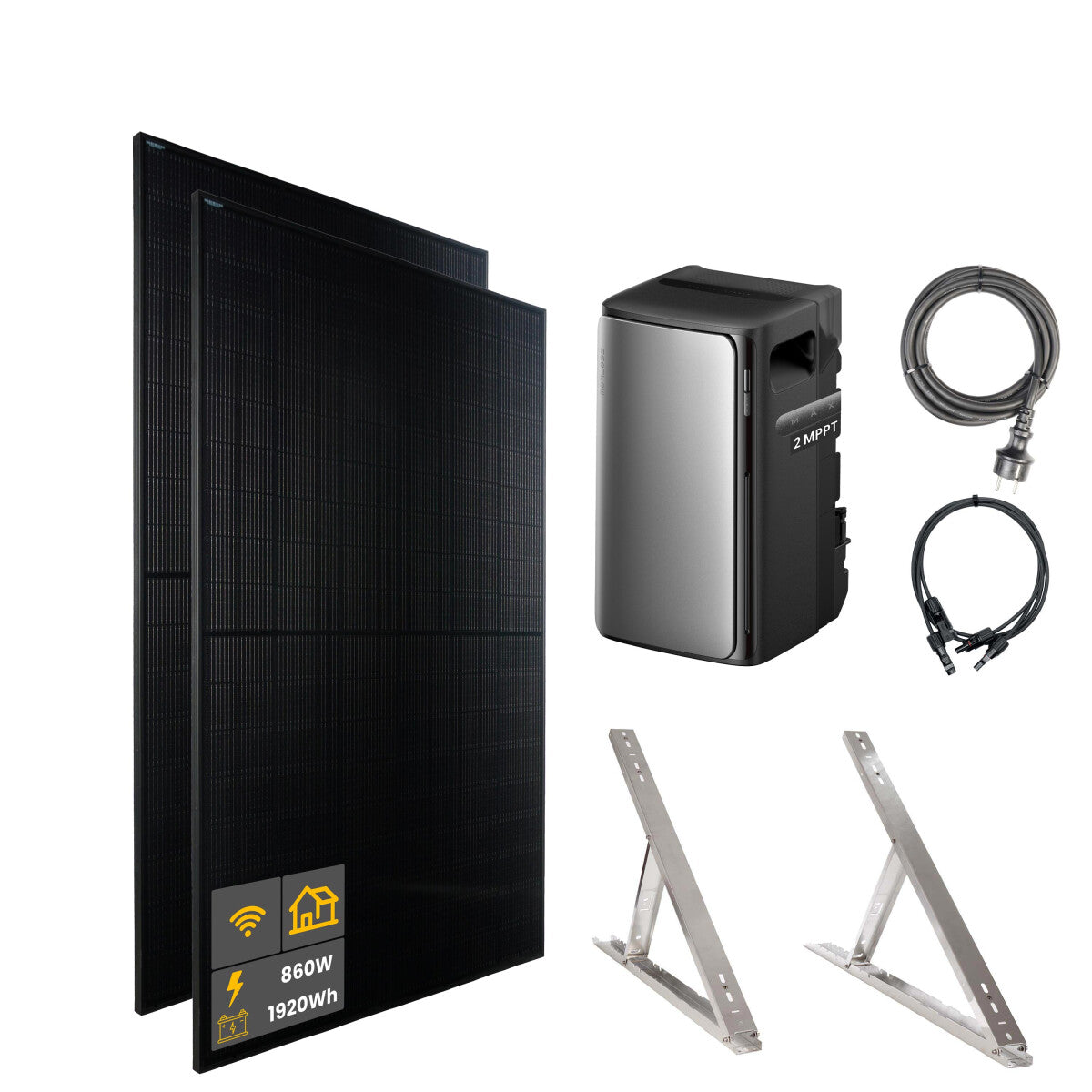 860 W EcoFlow STREAM Max balcony power plant | Set with micro inverter and 2x 430 W DAH bifacial solar module with flat roof mount and 1.92 kWh storage - 21-306903 Incl. 0% VAT according to §12 para. 3 UStG.