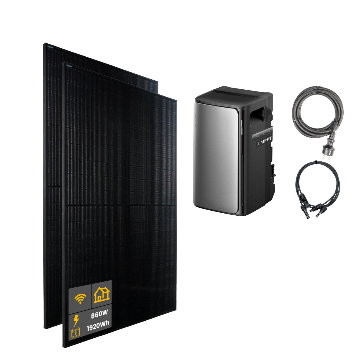 860 W EcoFlow STREAM Max Balkonkraftwerk | Set mit Mikrowechselrichter und 2x 430 W DAH bifacial Solarmodul ohne Halterung und 1,92 kWh Speicher - 21-306905 Inkl. 0% MwSt. gemäß §12 Abs.3 UstG.