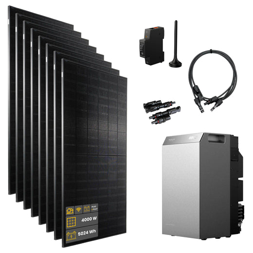 4000 W EcoFlow STREAM 5000 Balkonkraftwerk | Set mit Mikrowechselrichter und 8 x 500 W DAH bifacial Solarmodul ohne Halterung und 5 kWh Speicher