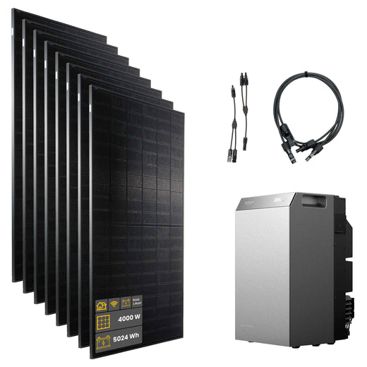 4000 W EcoFlow STREAM 5000 Balkonkraftwerk | Set mit Mikrowechselrichter und 8 x 500 W DAH bifacial Solarmodul ohne Halterung und 5 kWh Speicher