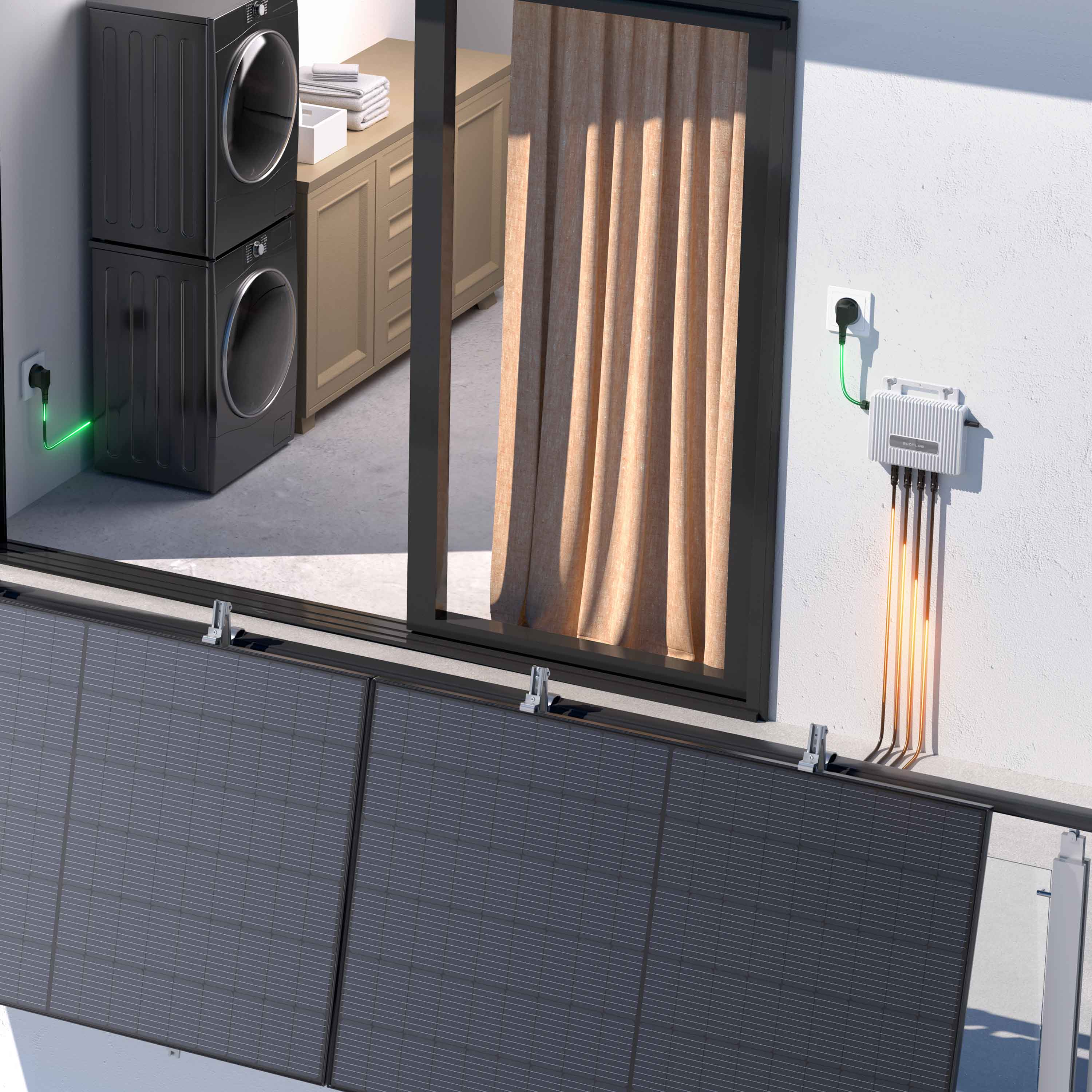 1000 W balcony power plant | Set with EcoFlow STREAM 800 W microinverter and 2x 500 W DAH solar panels with balcony grid mounting bracket (without storage)