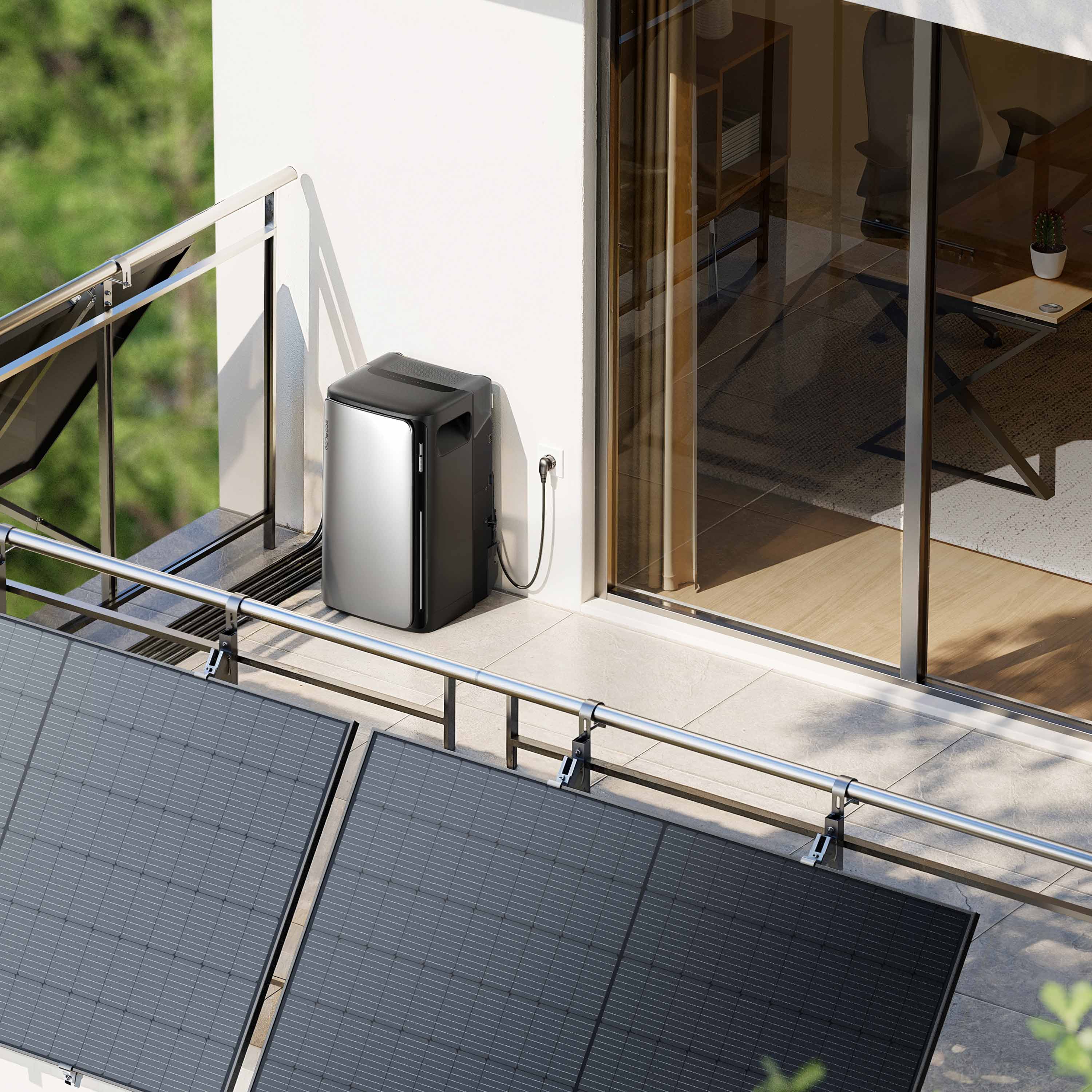 1500 W EcoFlow STREAM Pro Balcony Power Plant | Set with microinverter and 3x 500 W DAH bifacial solar panels with balcony grid mounting and 1.92 kWh storage