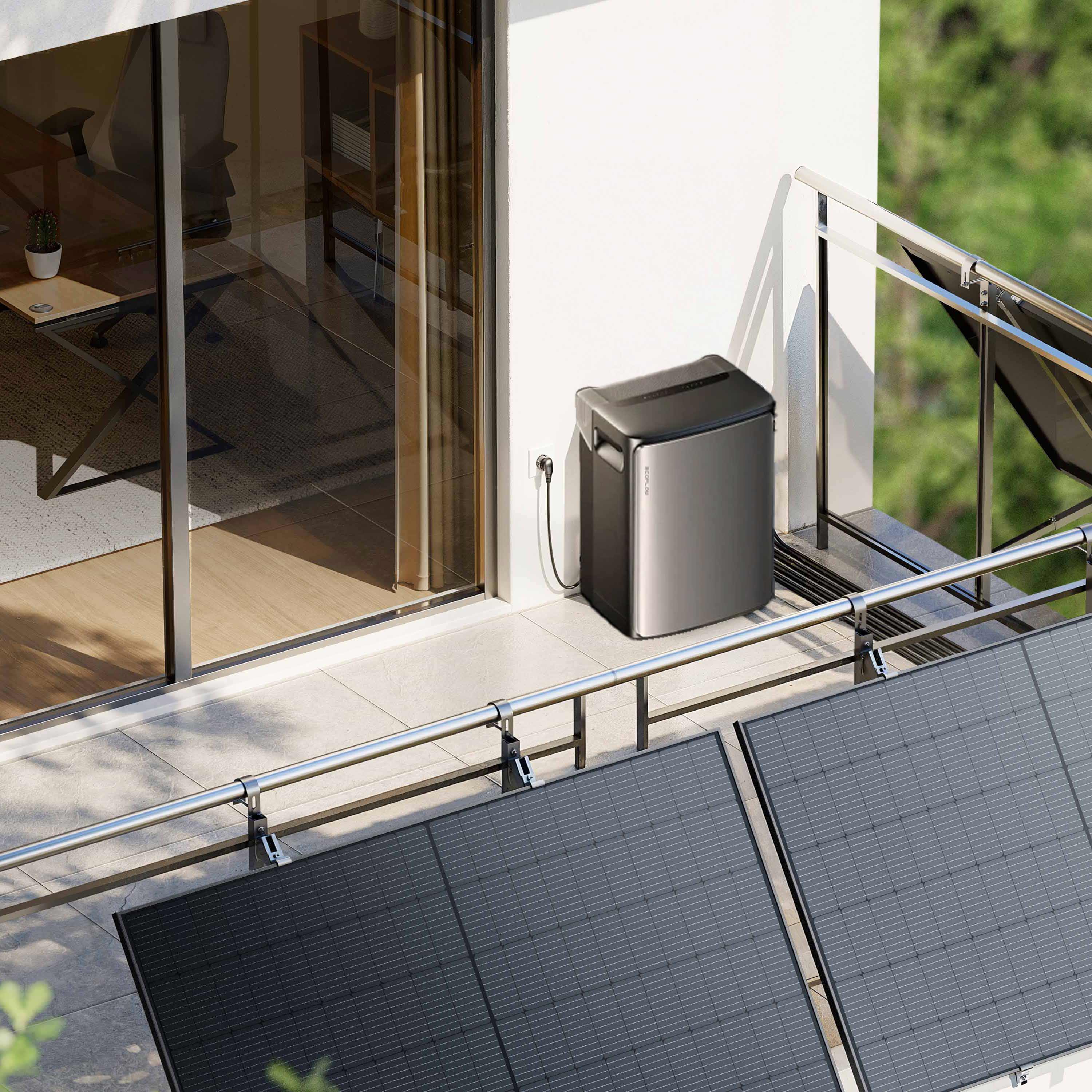 2000 W EcoFlow STREAM Ultra X Balcony Power Plant | Set with microinverter and 4x 500 W DAH bifacial solar modules with balcony grid mounting and 3.84 kWh storage