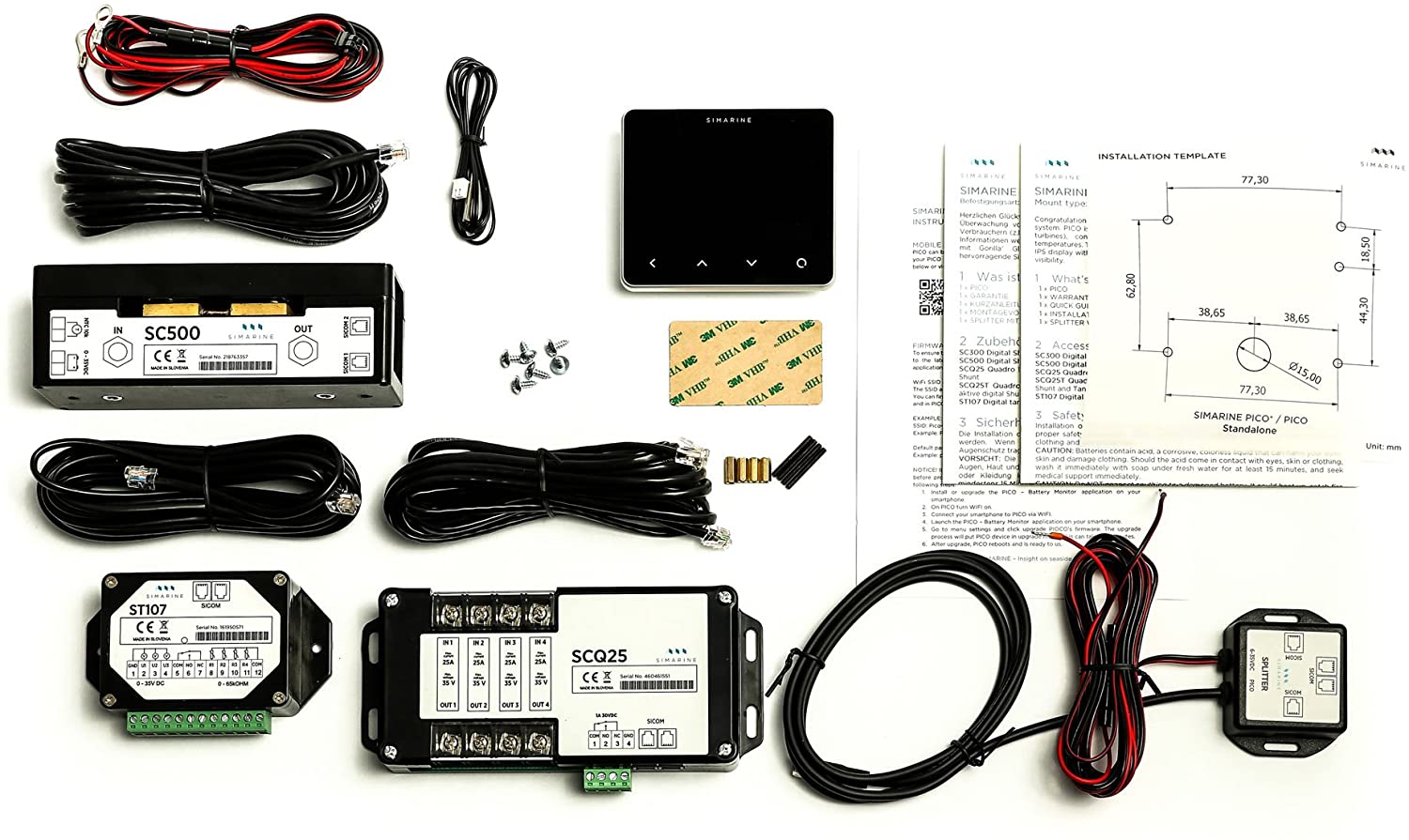 Simarine PICO Blue Set ohne Rahmen - Batteriemonitor, Tankelektrode und Shunt - schwarz