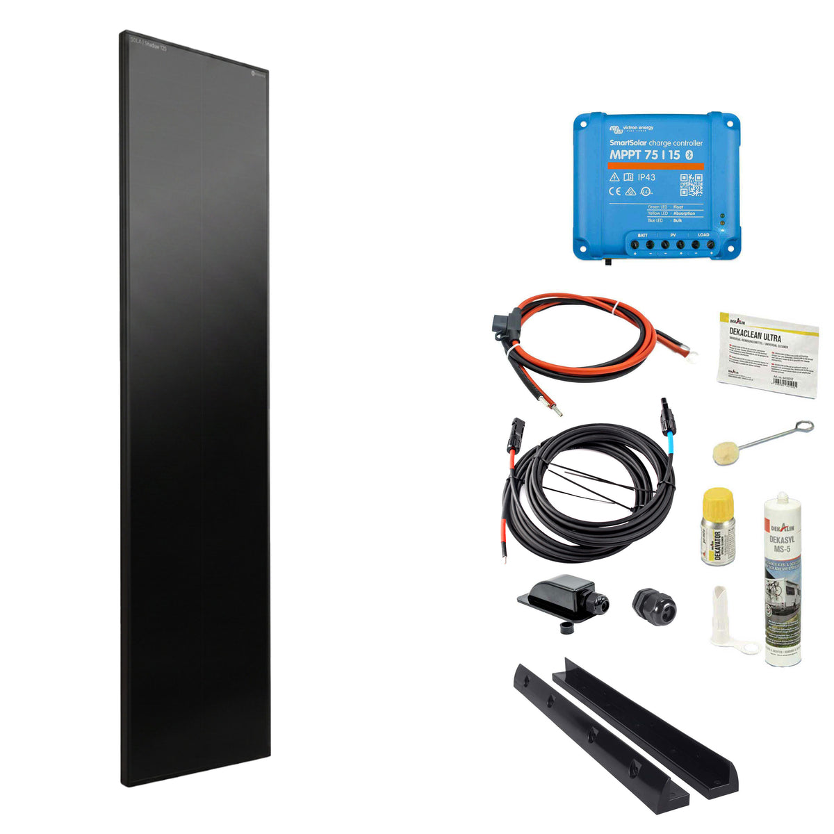 WATTSTUNDE® SOLA Frame Shadow 125 W Solarmodul-Komplettset in Schwarz mit Laderegler
