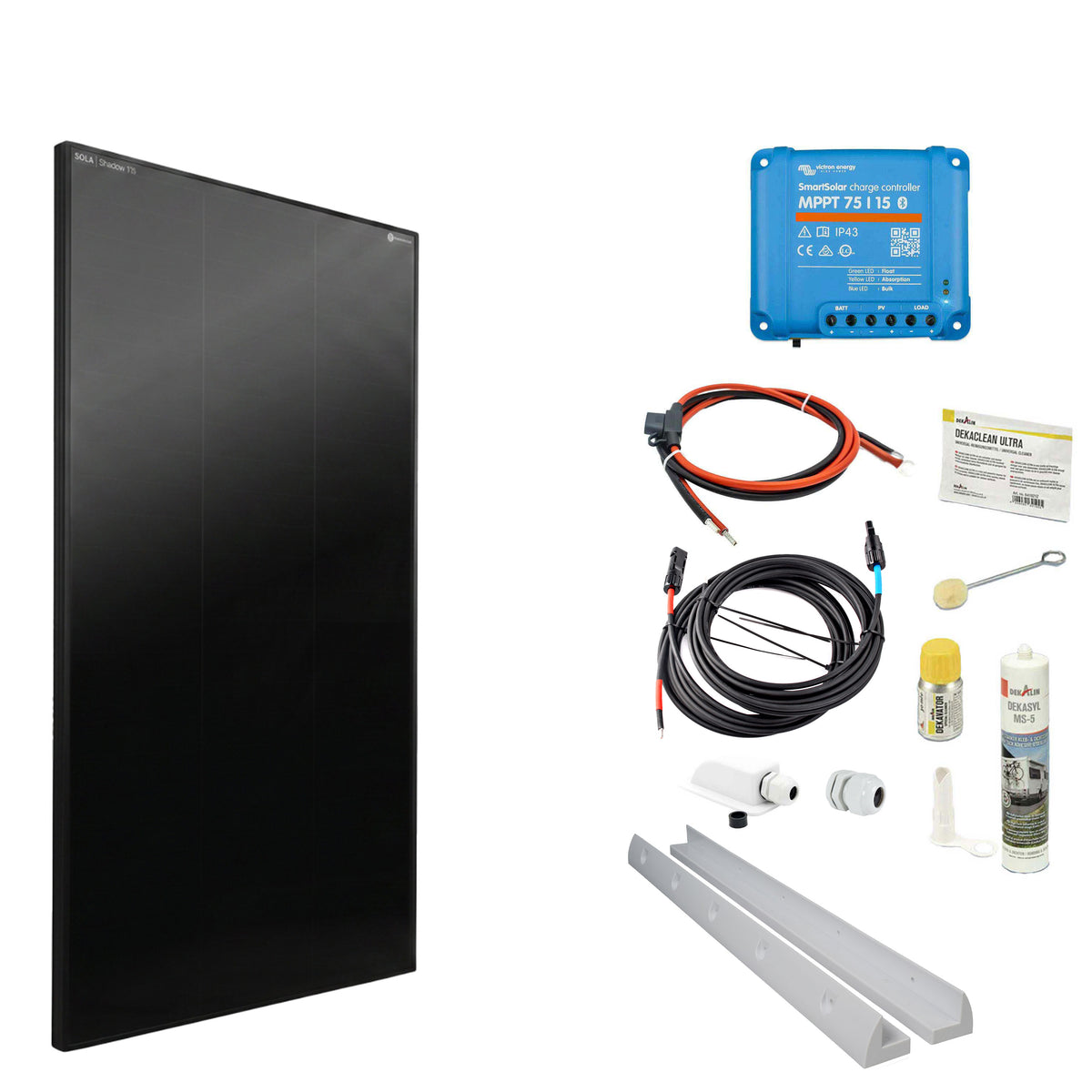 WATTSTUNDE® SOLA Frame Shadow 175 W Solarmodul-Komplettset in Weiß mit Laderegler
