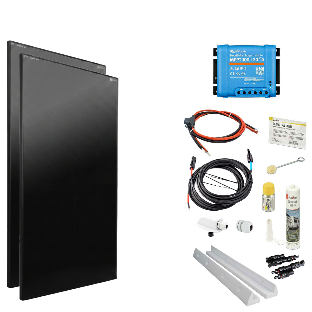 WATTSTUNDE® SOLA Frame Shadow 240 W Solarmodul-Komplettset in Weiß mit Laderegler