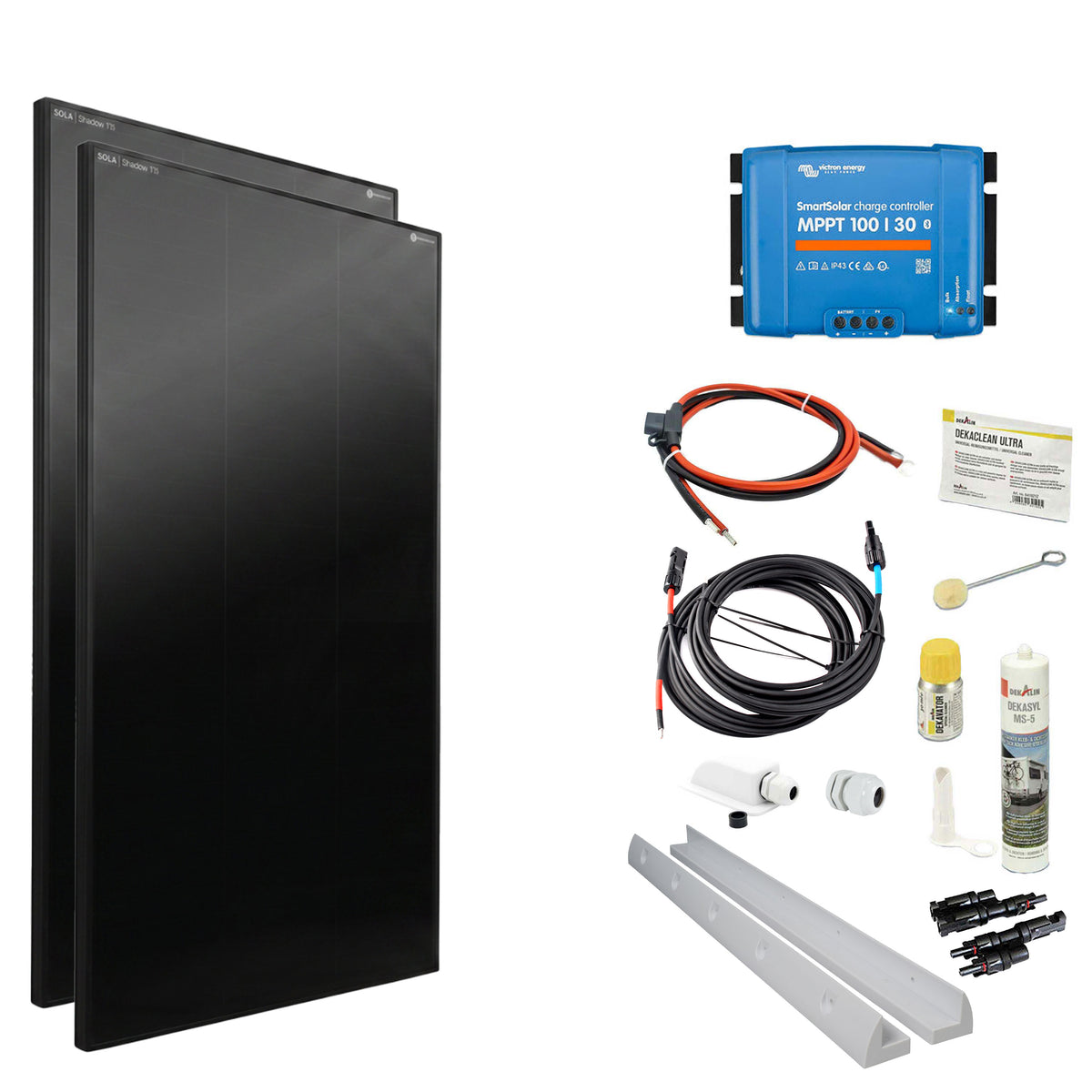 WATTSTUNDE® SOLA Frame Shadow 350 W Solarmodul-Komplettset in Weiß mit Laderegler
