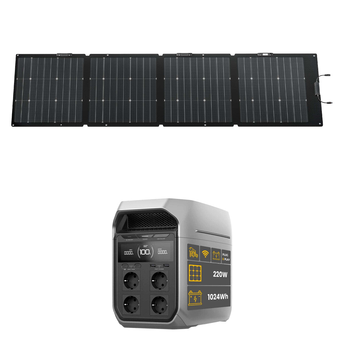 EcoFlow DELTA 3 power station bundle with EcoFlow solar panel DELTA 3 Plus-220 W - 305-21622-04 Incl. 0% VAT according to §12 para. 3 UStG.