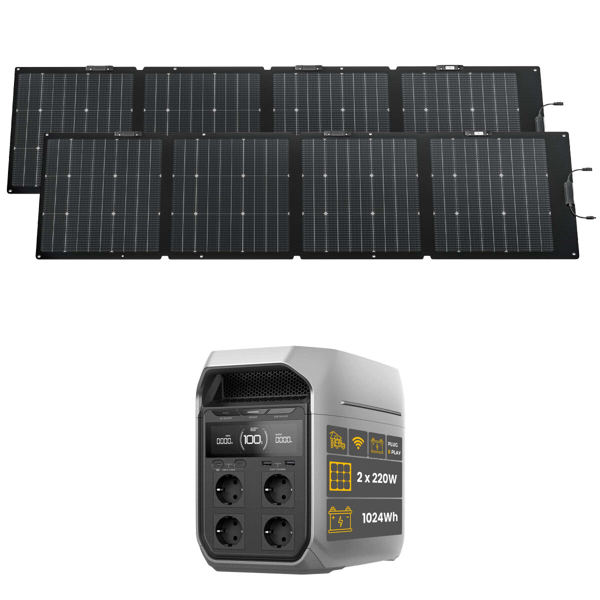 EcoFlow DELTA 3 Powerstation Bundle mit EcoFlow Solarpanel DELTA 3 Plus-440 W (2x220W) - 305-21622-06 Inkl. 0% MwSt. gemäß §12 Abs.3 UstG.