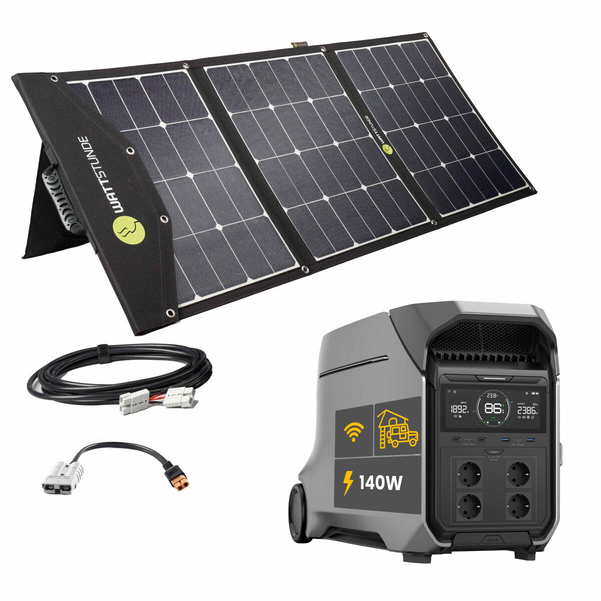 EcoFlow DELTA PRO 3 Powerstation Bundle mit WATTSTUNDE® SOLA Ease 140W SunFolder Solartasche