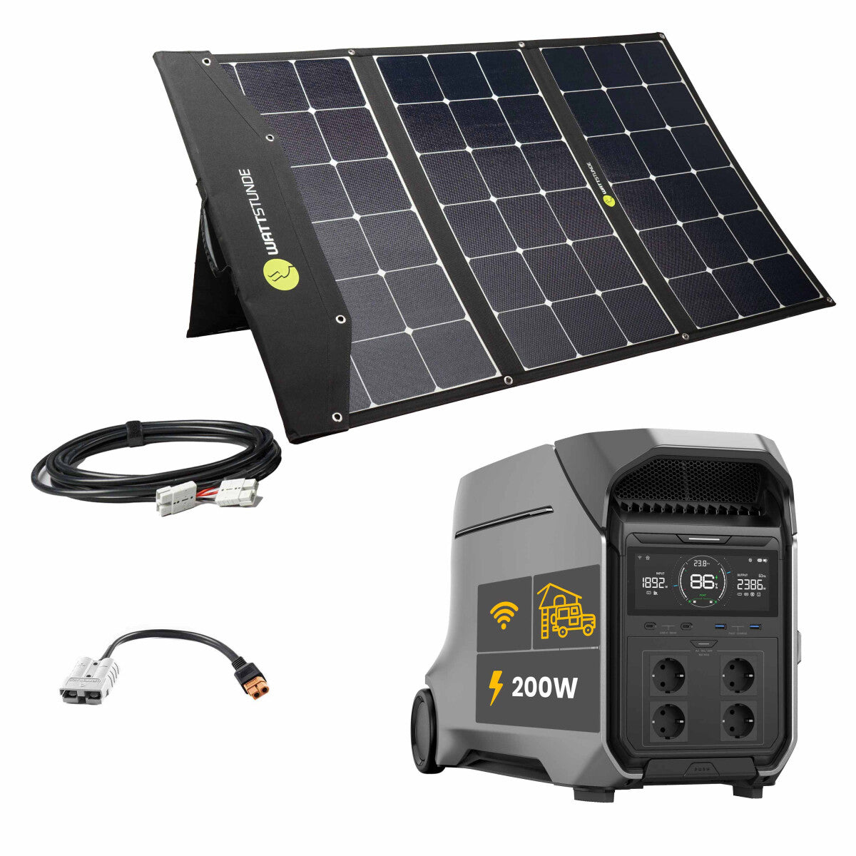 EcoFlow DELTA PRO 3 Powerstation Bundle mit WATTSTUNDE SOLA Ease 200 W HV SunFolder - 305-2109-03 Inkl. 0% MwSt. gemäß §12 Abs.3 UstG.