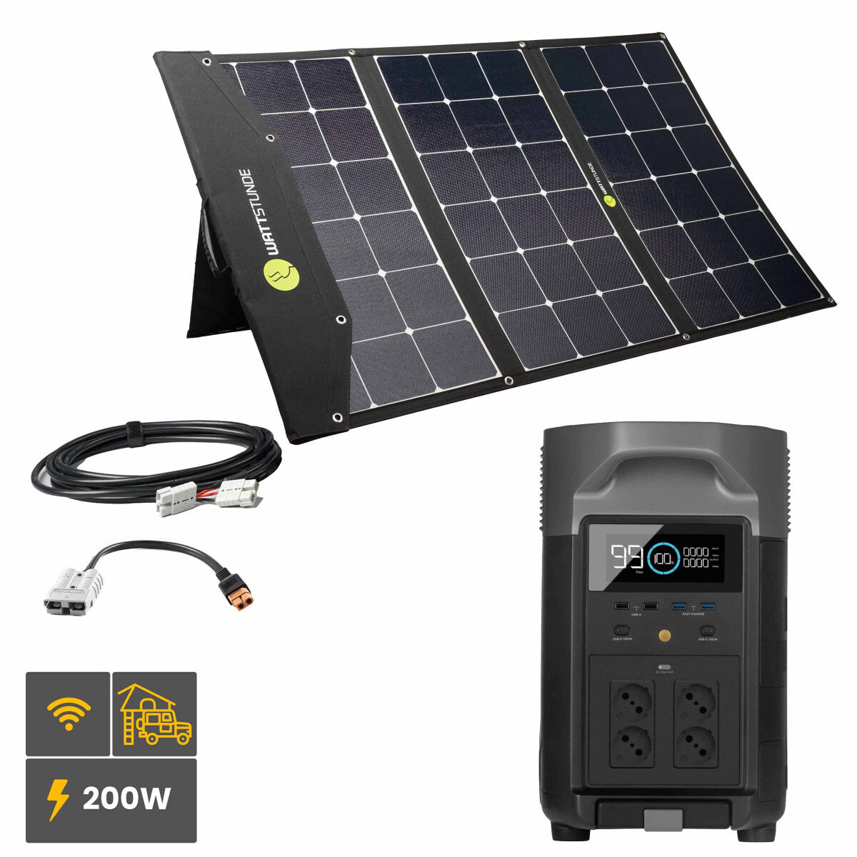 EcoFlow DELTA PRO Powerstation Bundle mit WATTSTUNDE SOLA Ease 200 W HV SunFolder Solartasche - 305-2108-008