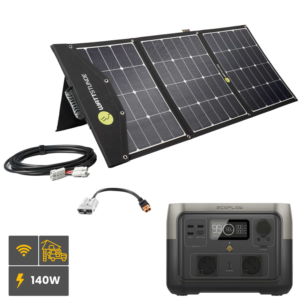 EcoFlow RIVER 2 MAX Powerstation Bundle mit WATTSTUNDE SOLA Ease 140W SunFolder Solartasche - 305-20612-002 Inkl. 0% MwSt. gemäß §12 Abs.3 UstG.