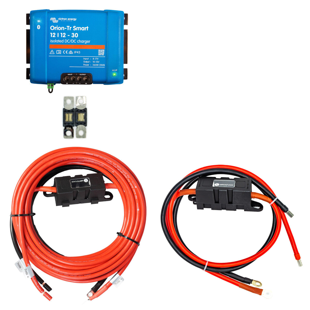 Charging booster set with Victron Orion-Tr Smart 12/12-30 and connection cable for starter and on-board battery 7 m - 302-16541-02 Incl. 0% VAT according to §12 para. 3 UStG.