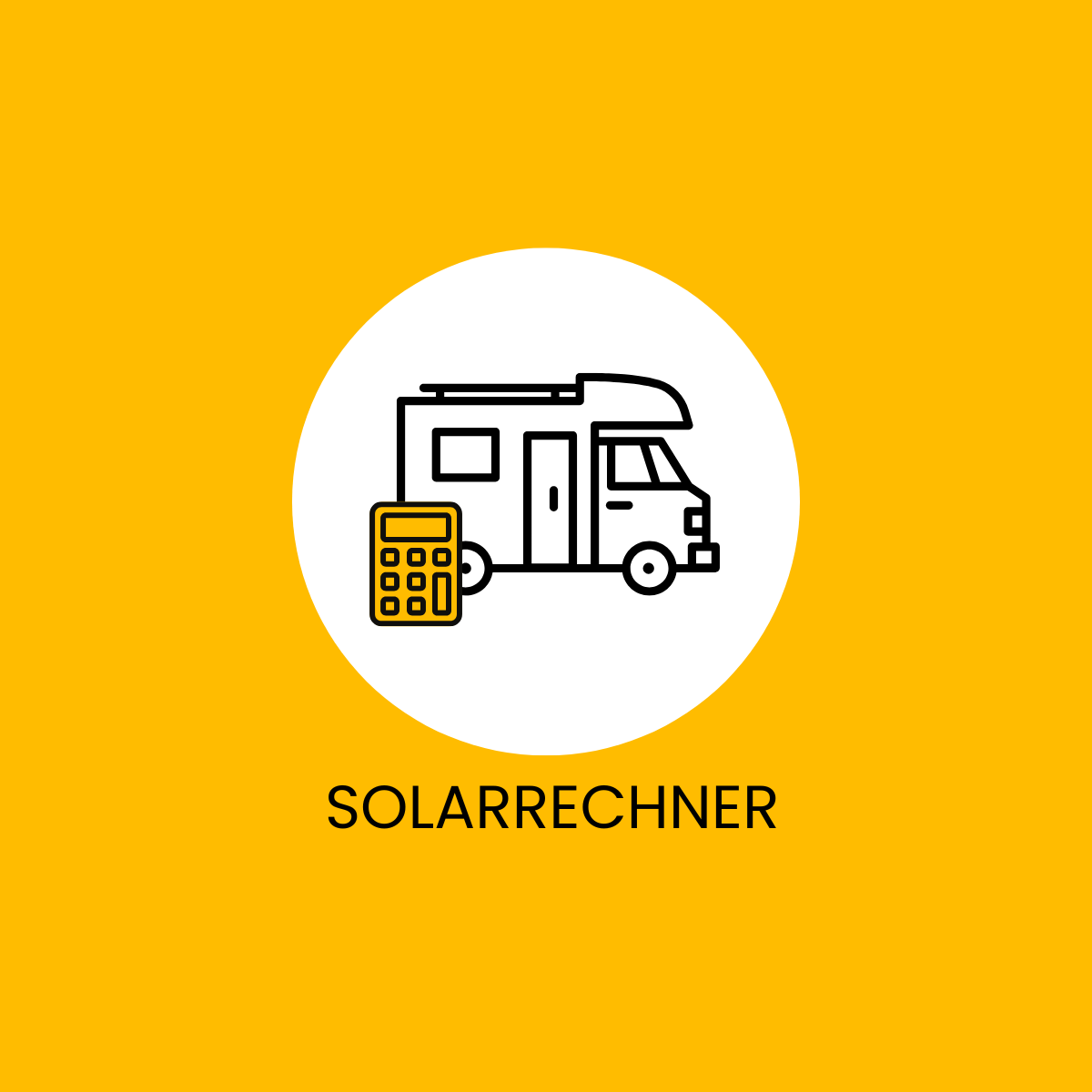 Solarrechner Logo - Taschenrechner und Wohnmobil im weißen Kreis, symbolisch für die Ermittlung des Strombedarfs.
