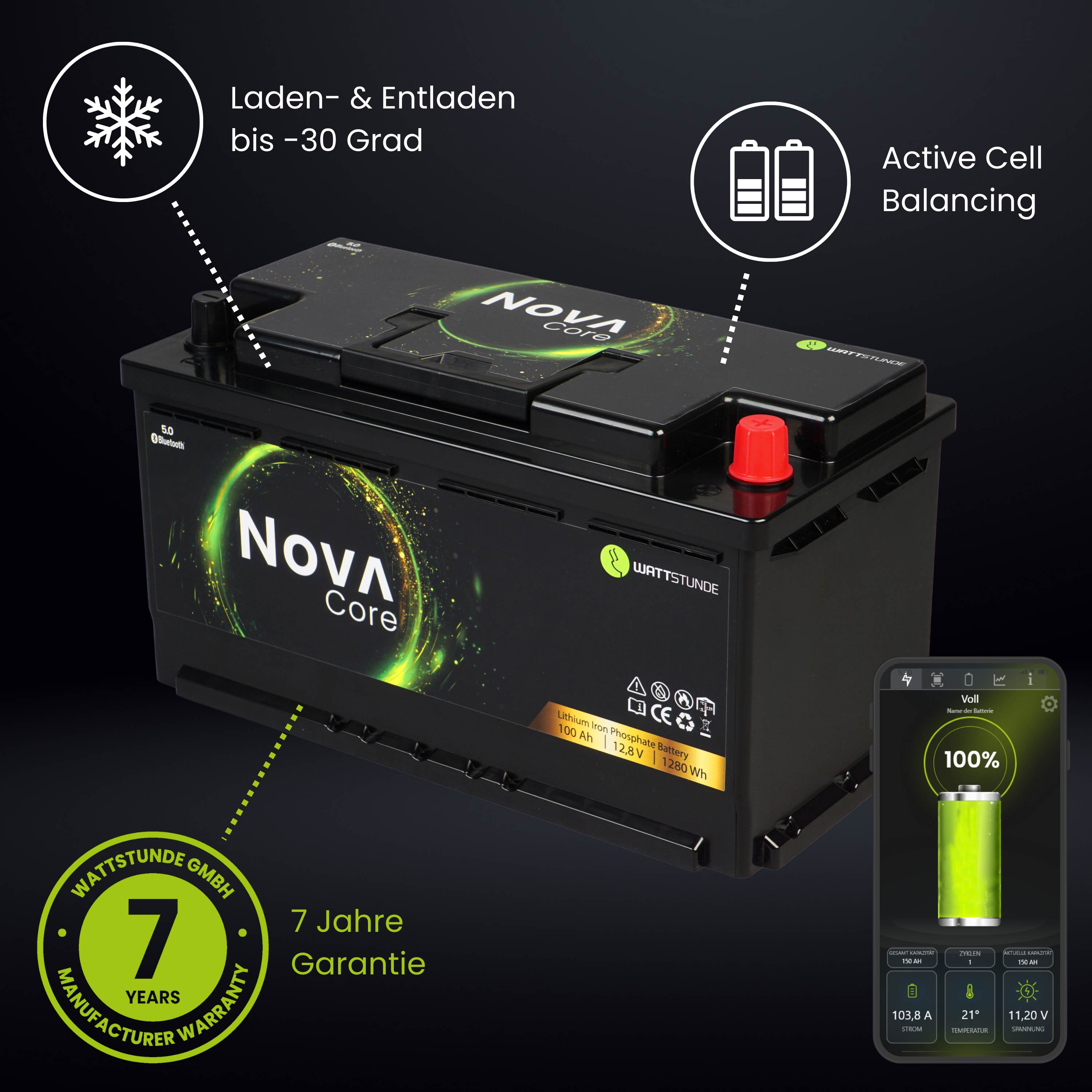 WATTSTUNDE® NOVA Core 100Ah Batterie LiFePO4