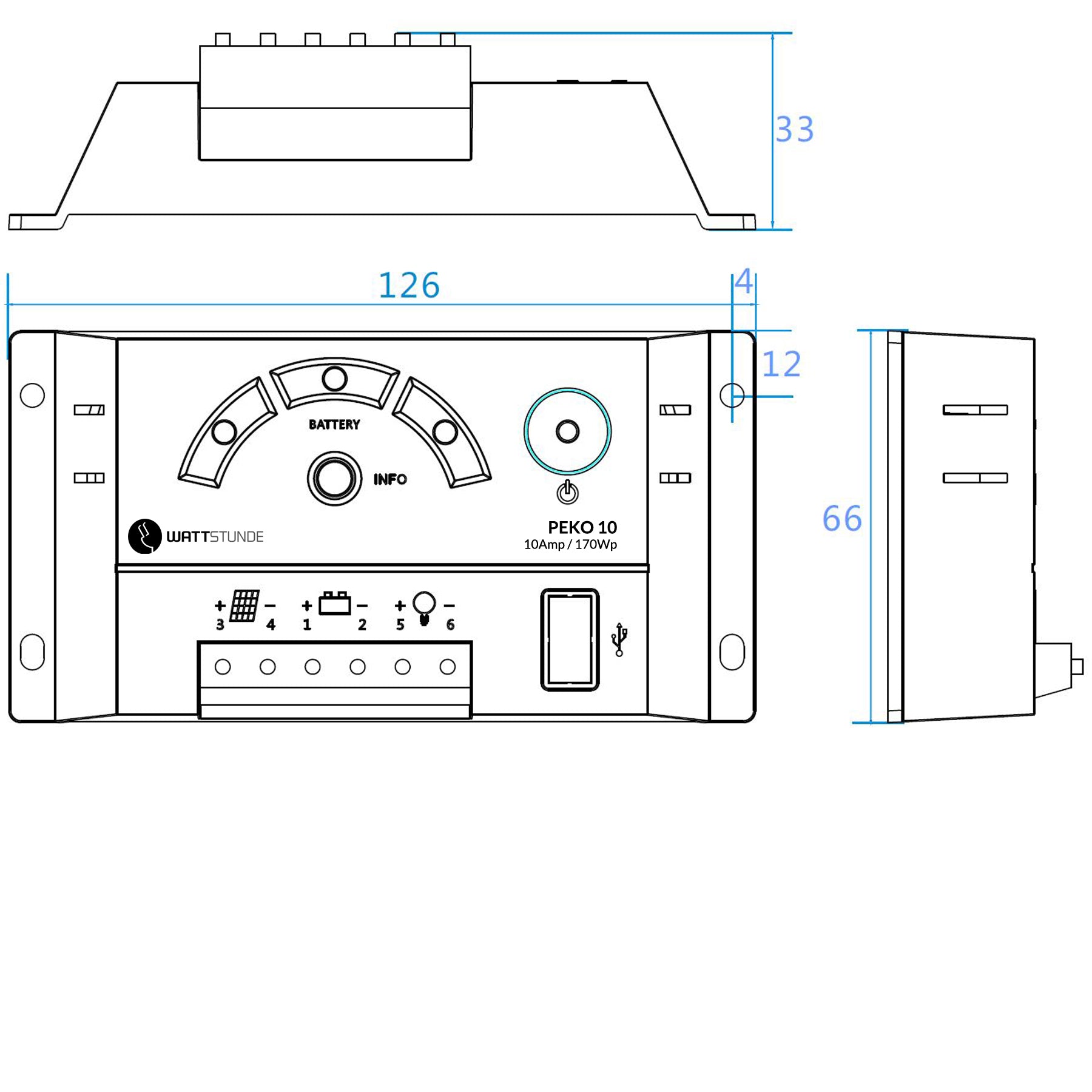 WATTSTUNDE® 10A Solar Laderegler PEKO10