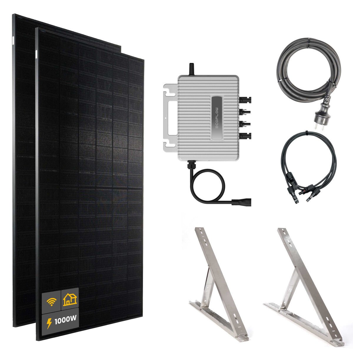 1000 W Balkonkraftwerk | Set mit EcoFlow STREAM 800 W Mikrowechselrichter und 2x 500 W DAH Solarmodul mit Flachdach Halterung - 21-306882 Inkl. 0% MwSt. gemäß §12 Abs.3 UstG.