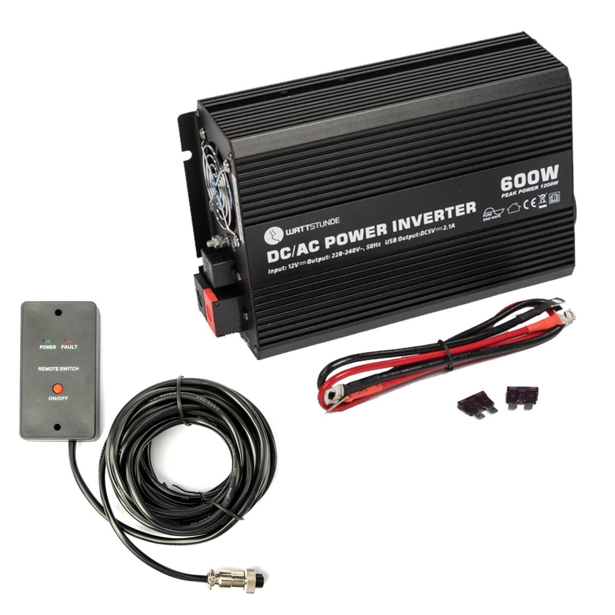 WATTSTUNDE® 600 W / 1200 W 12 V Sinus Spannungswandler WS12/600SI