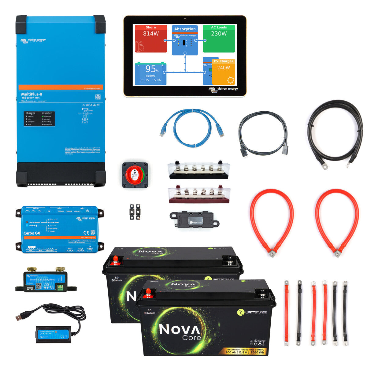 WATTSTUNDE® mobile home power set 2400 W MultiPlus-II 12/3000 Elite - 11-20150-08 Incl. 0% VAT according to §12 para. 3 UStG.