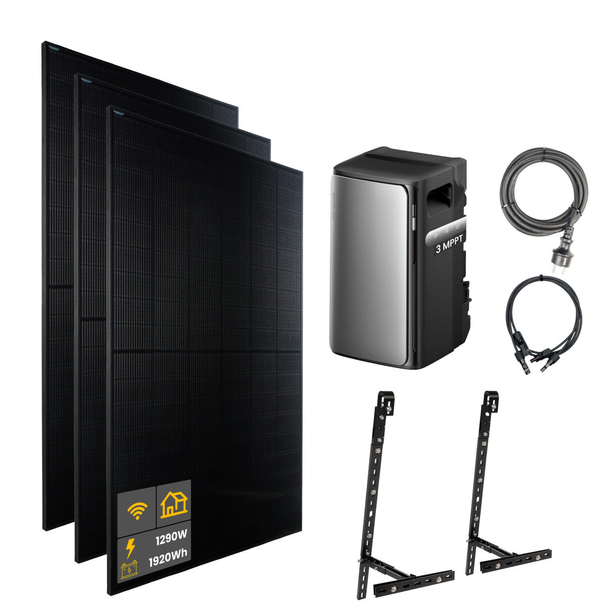 1290 W EcoFlow STREAM Pro Balkonkraftwerk | Set mit Mikrowechselrichter und 3x 430 W DAH bifacial Solarmodul mit Gitterbalkon Halterung und 1,92 kWh Speicher