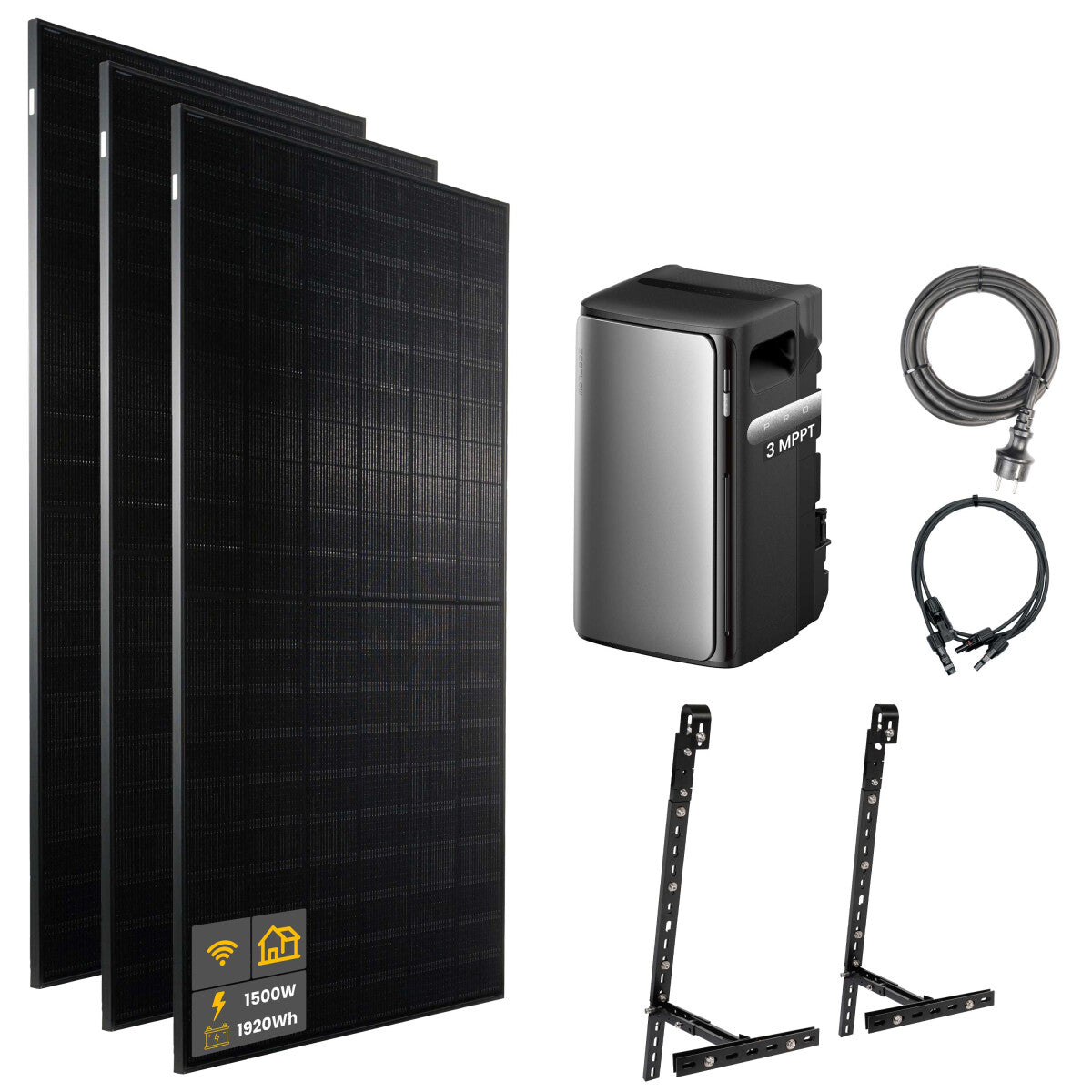 1500 W EcoFlow STREAM Pro Balkonkraftwerk | Set mit Mikrowechselrichter und 3x 500 W DAH bifacial Solarmodul mit Gitterbalkon Halterung und 1,92 kWh Speicher - 21-306887 Inkl. 0% MwSt. gemäß §12 Abs.3 UstG.