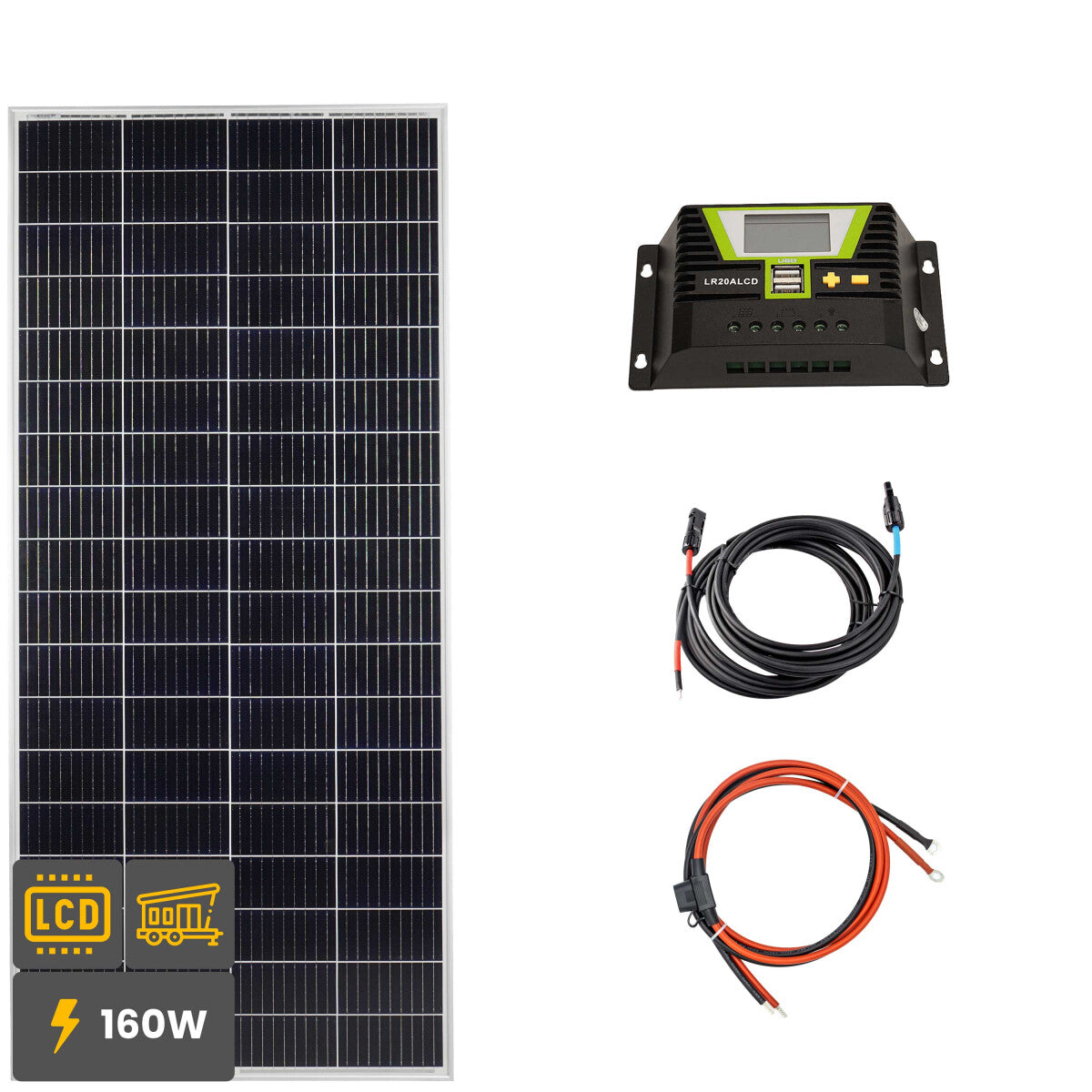 160W Solar Inselanlage Bausatz Solar Laderegler 20A LR20ALCD 2xUSB 12/24V - 12-11501-v-001