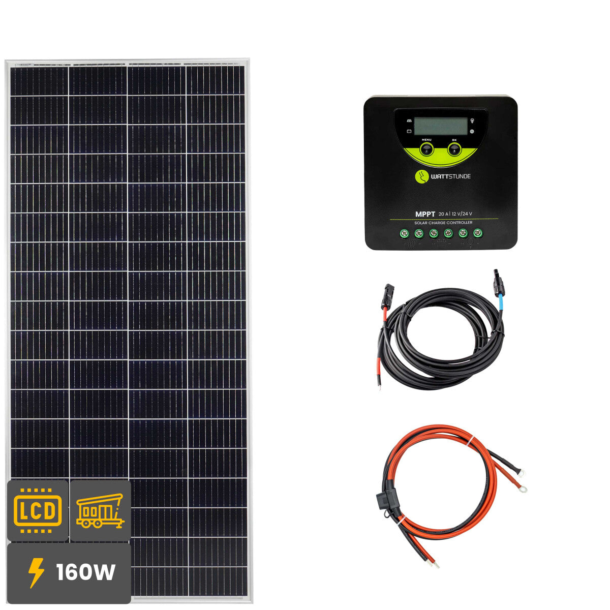 160W Solar Inselanlage Bausatz WATTSTUNDE® 20 A 90 V Solar Laderegler WLR.BT 20.90 MPPT - 12-11501-v-003 Inkl. 0% MwSt. gemäß §12 Abs.3 UstG.