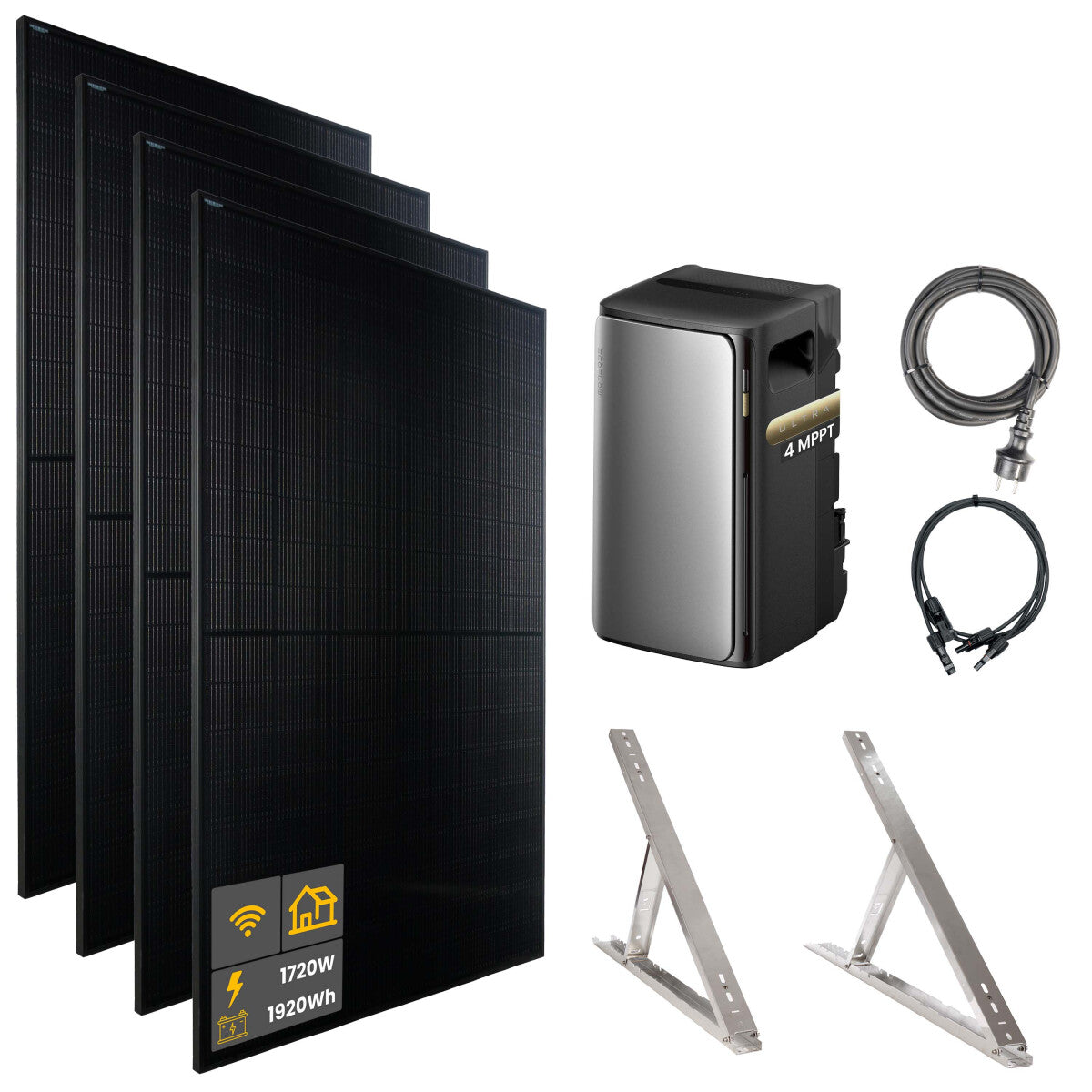 1720 W EcoFlow STREAM Ultra Balkonkraftwerk | Set mit Mikrowechselrichter und 4x 430 W DAH bifacial Solarmodul mit Flachdach Halterung und 1,92 kWh Speicher