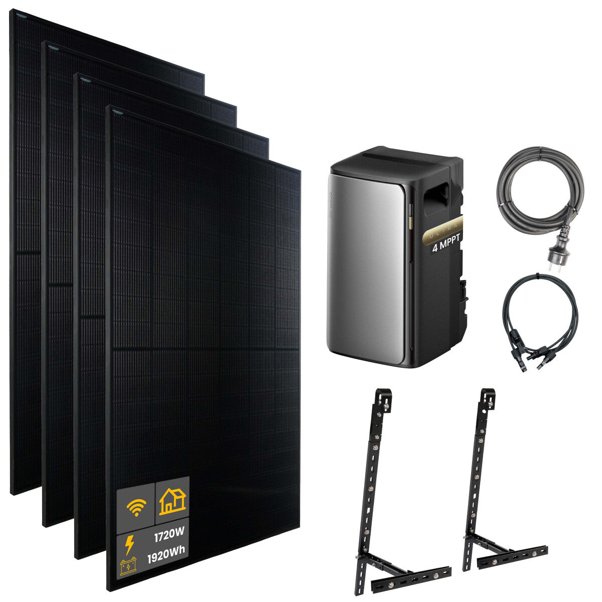 1720 W EcoFlow STREAM Ultra Balkonkraftwerk | Set mit Mikrowechselrichter und 4x 430 W DAH bifacial Solarmodul mit Gitterbalkon Halterung und 1,92 kWh Speicher - 21-306894