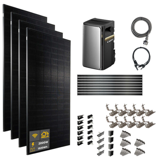 2000 W EcoFlow STREAM Ultra Balkonkraftwerk | Set mit Hausdachhalterungen für Ziegeldächer, 4x 500 W DAH bifacial Solarmodul und 1,92 kWh Speicher