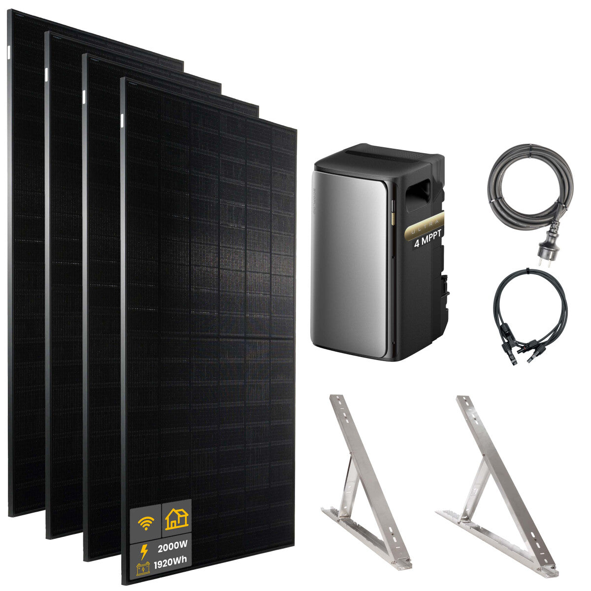 2000 W EcoFlow STREAM Ultra Balkonkraftwerk | Set mit Mikrowechselrichter und 4x 500 W DAH bifacial Solarmodul mit Flachdach Halterung und 1,92 kWh Speicher - 21-306891