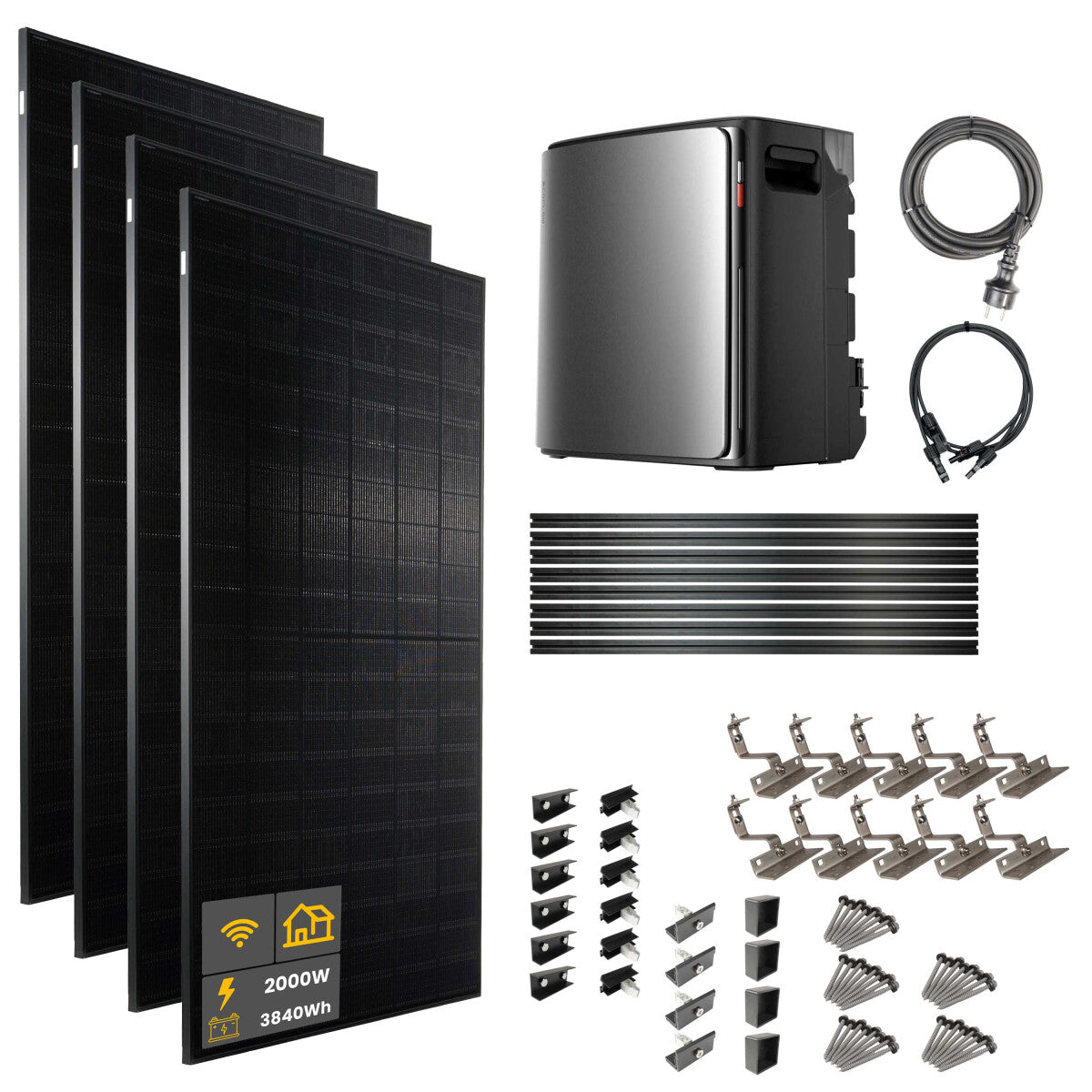 2000 W EcoFlow STREAM Ultra X balcony power plant | Set with roof mounts for tiled roofs, 4x 500 W DAH bifacial solar modules, and 3.84 kWh storage - 21-306909