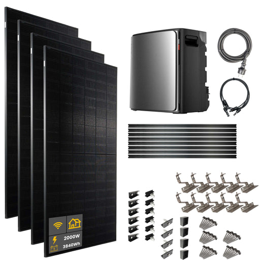 2000 W EcoFlow STREAM Ultra X Balcony Power Plant | Set with roof mounting brackets for tiled roofs, 4 x 500 W DAH bifacial solar modules and 3.84 kWh storage