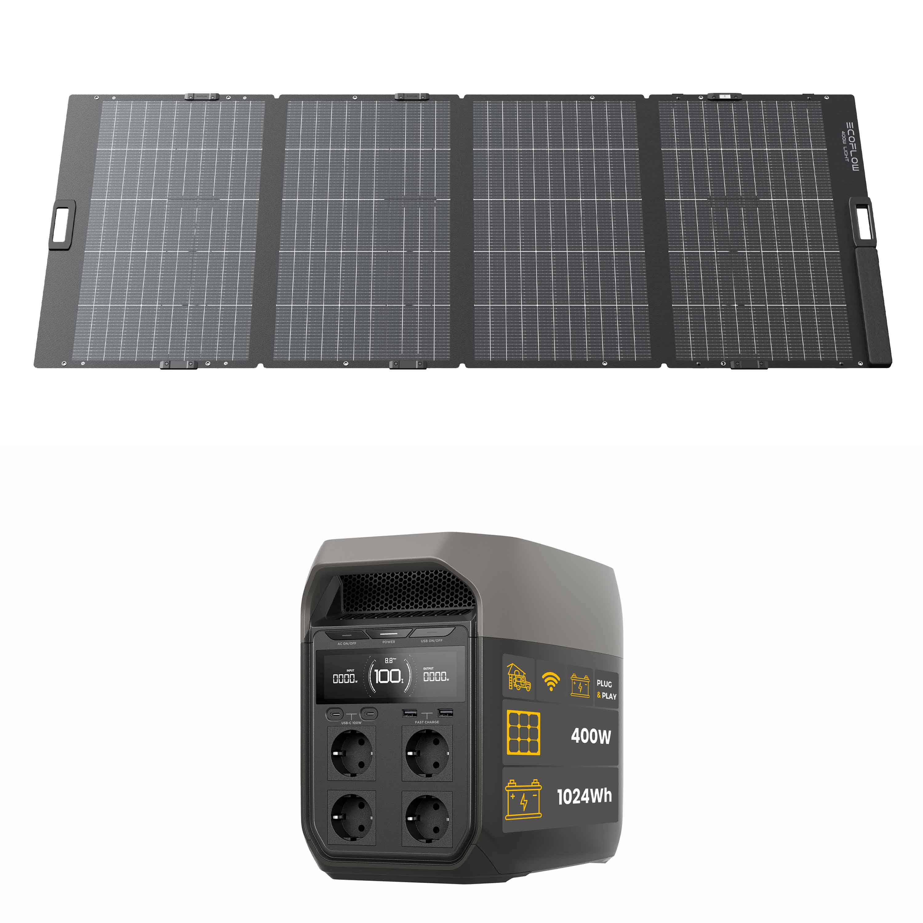 EcoFlow DELTA 3 Powerstation Bundle mit EcoFlow Solarpanel DELTA 3 - 400 W
