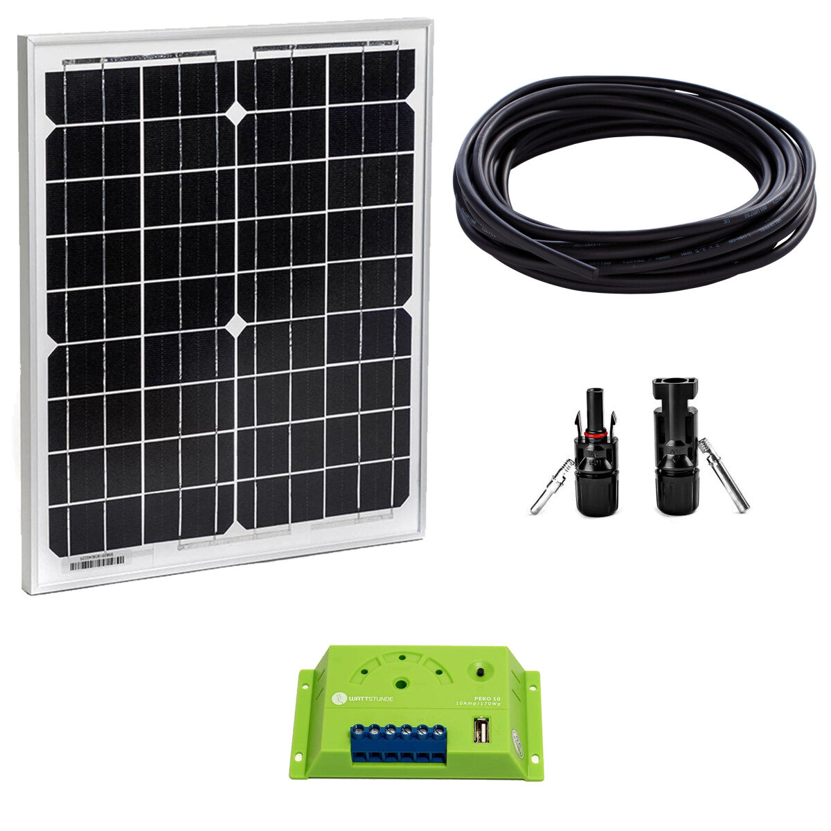 30W Solar Inselanlage Bausatz WATTSTUNDE® 10A Solar Laderegler PEKO10