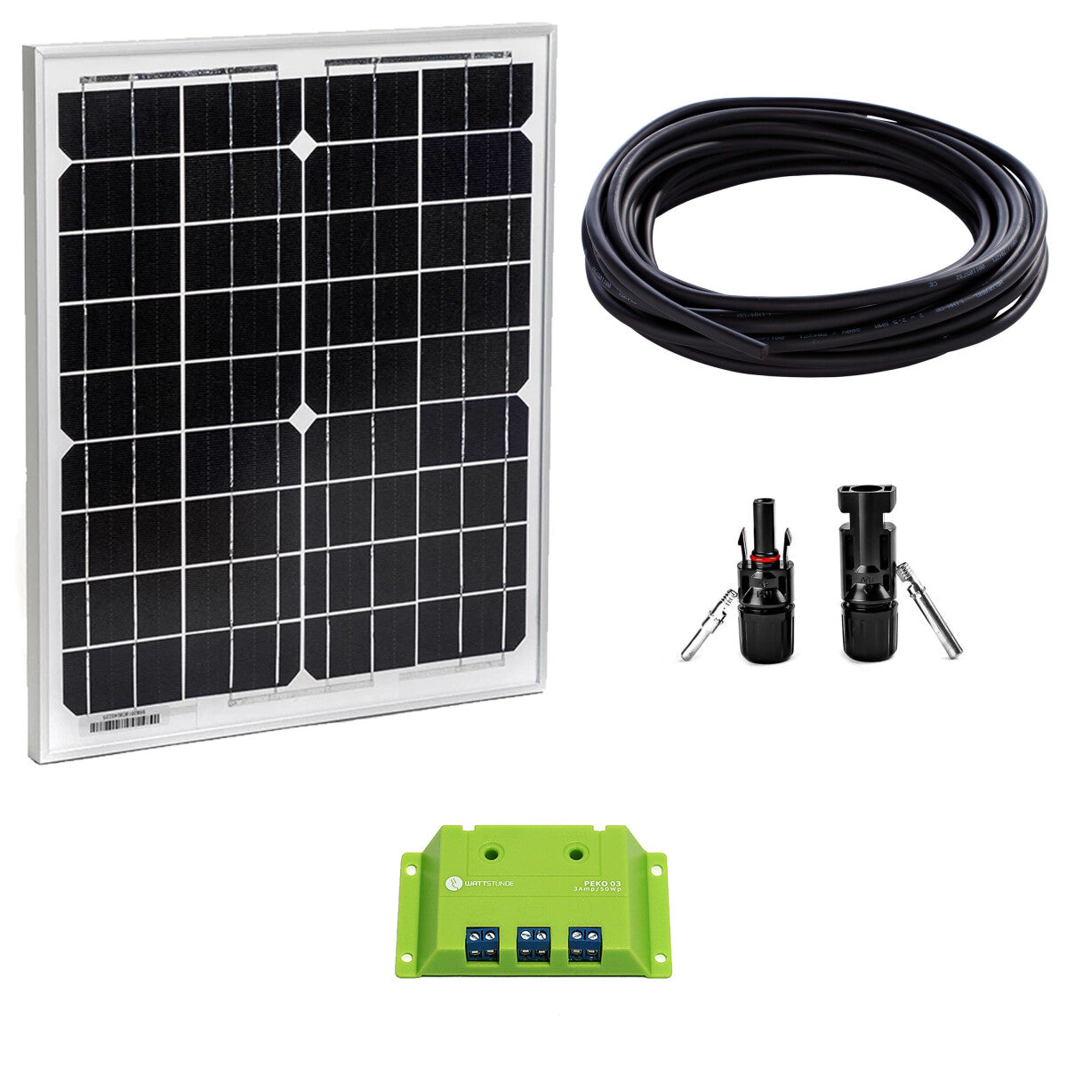 30W Solar Inselanlage Bausatz WATTSTUNDE® 3A Solar Laderegler PEKO3