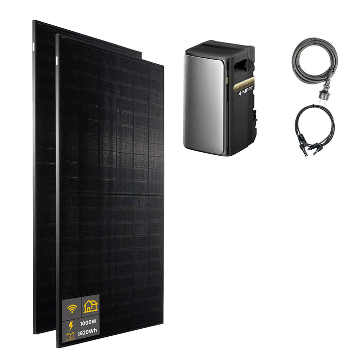 1000 W EcoFlow STREAM Ultra Balkonkraftwerk | Set mit Mikrowechselrichter und 2x 500 W DAH bifacial Solarmodul ohne Halterung und 1,92 kWh Speicher