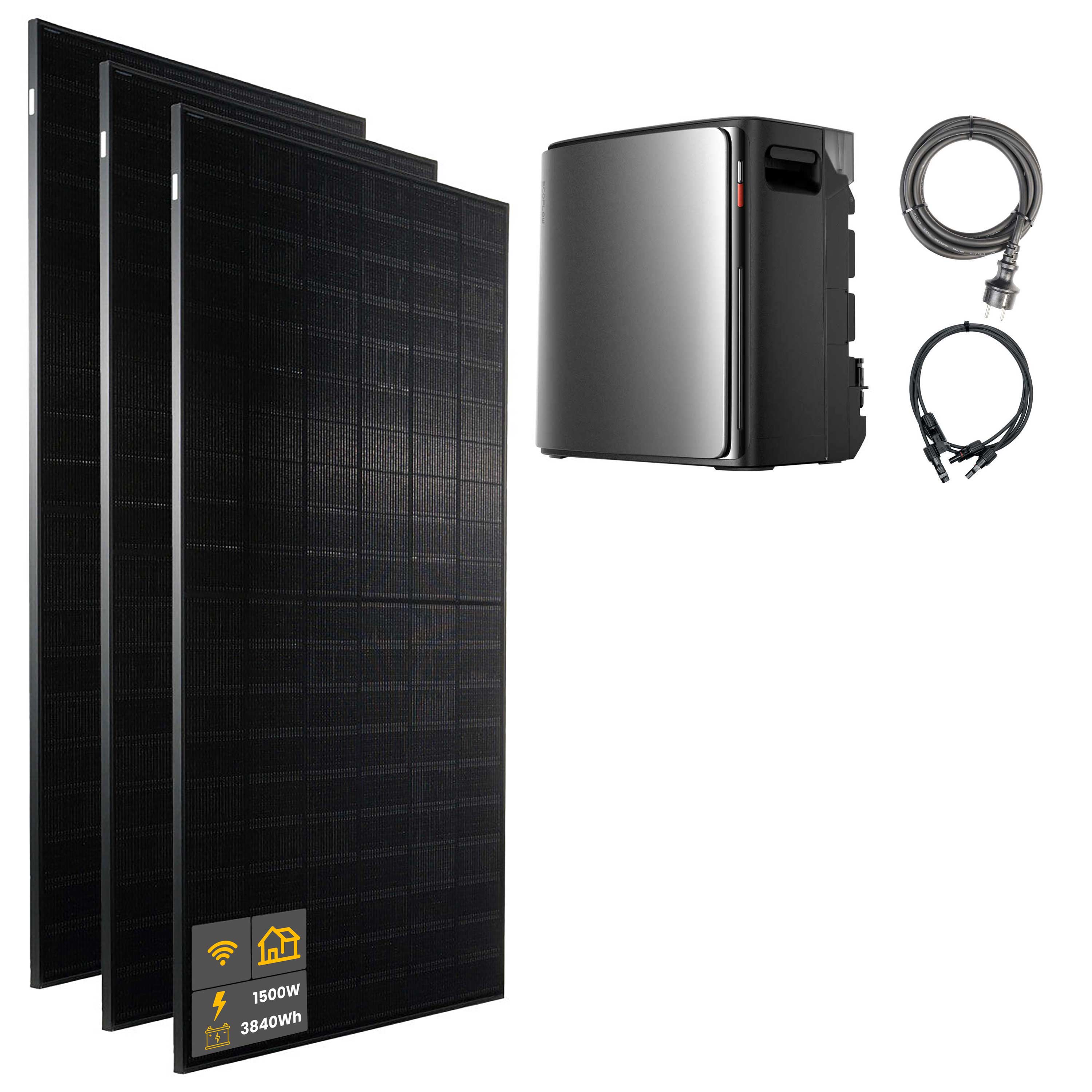 1500 W EcoFlow STREAM Ultra X Balkonkraftwerk | Set mit Mikrowechselrichter und 3x 500 W DAH bifacial Solarmodul ohne Halterung und 3,84 kWh Speicher